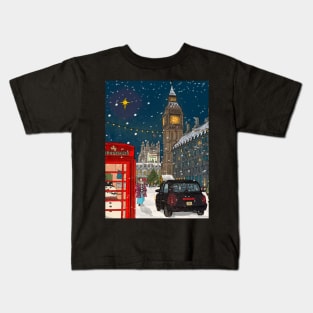 London Christmas Night Cityscape Art Kids T-Shirt